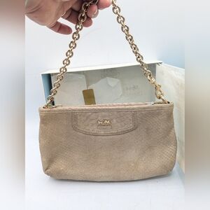 COACH Madison Snakes imbossed Leather Mini Bag Gold Chain Horse Carriage